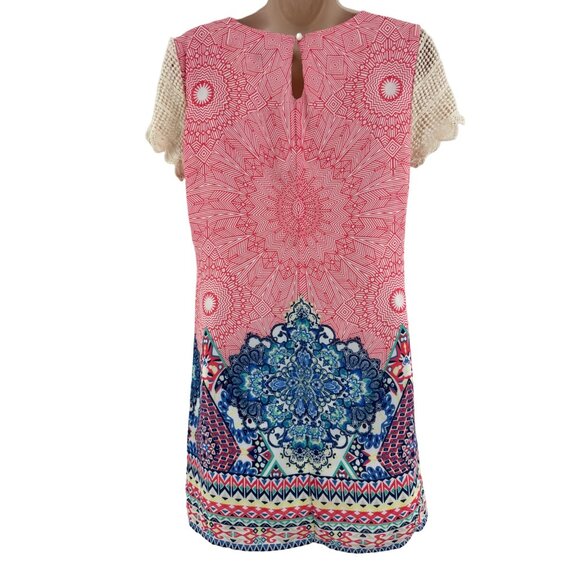 Size Small MIXED PRINT DRESS CROCHET SLEEVES Spring Summer Wedding Party Church - Picture 3 of 7
